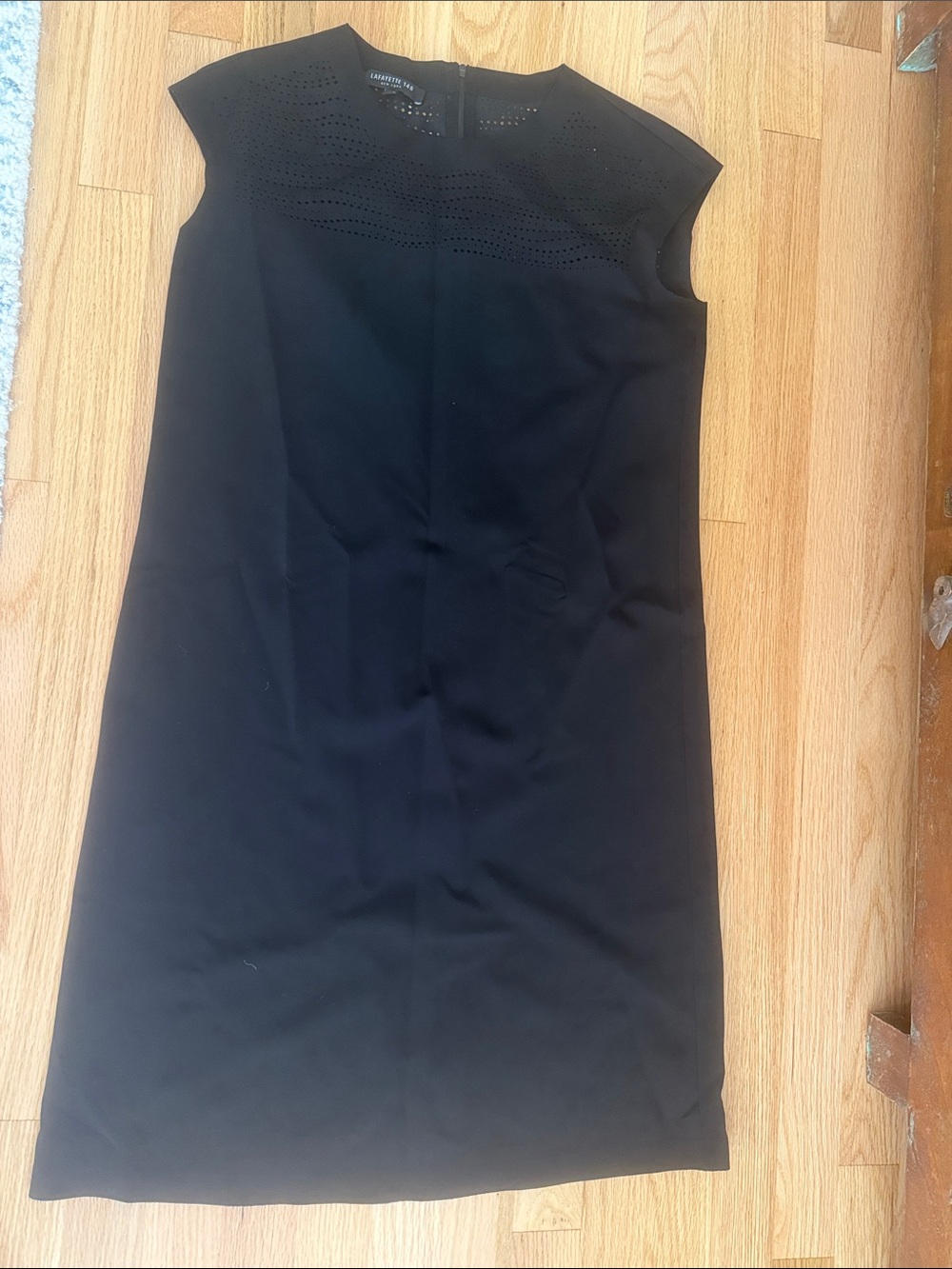 Lafayette 148 New York Black Cap-Sleeve Sheath Dress with Eyelet Yoke